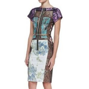 Byron Lars Floral Brocade Mixed Media Sheath Dress